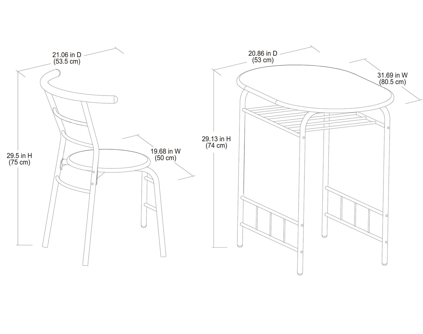 3 Piece Metal and Wood Dining Set, Black and Espresso Color for Indoor