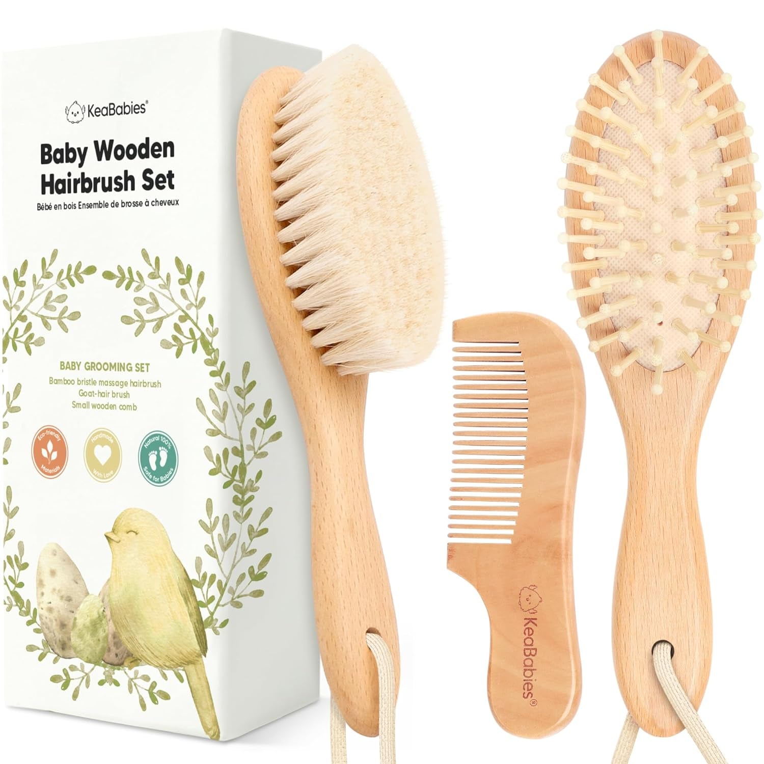 Baby Hair Brush and Comb Set for Newborn - Wooden Baby Hair Brush With Goat Bristles  and Comb Set Girl/ Boy, Toddler Cradle Cap Brush (Oval, Walnut)