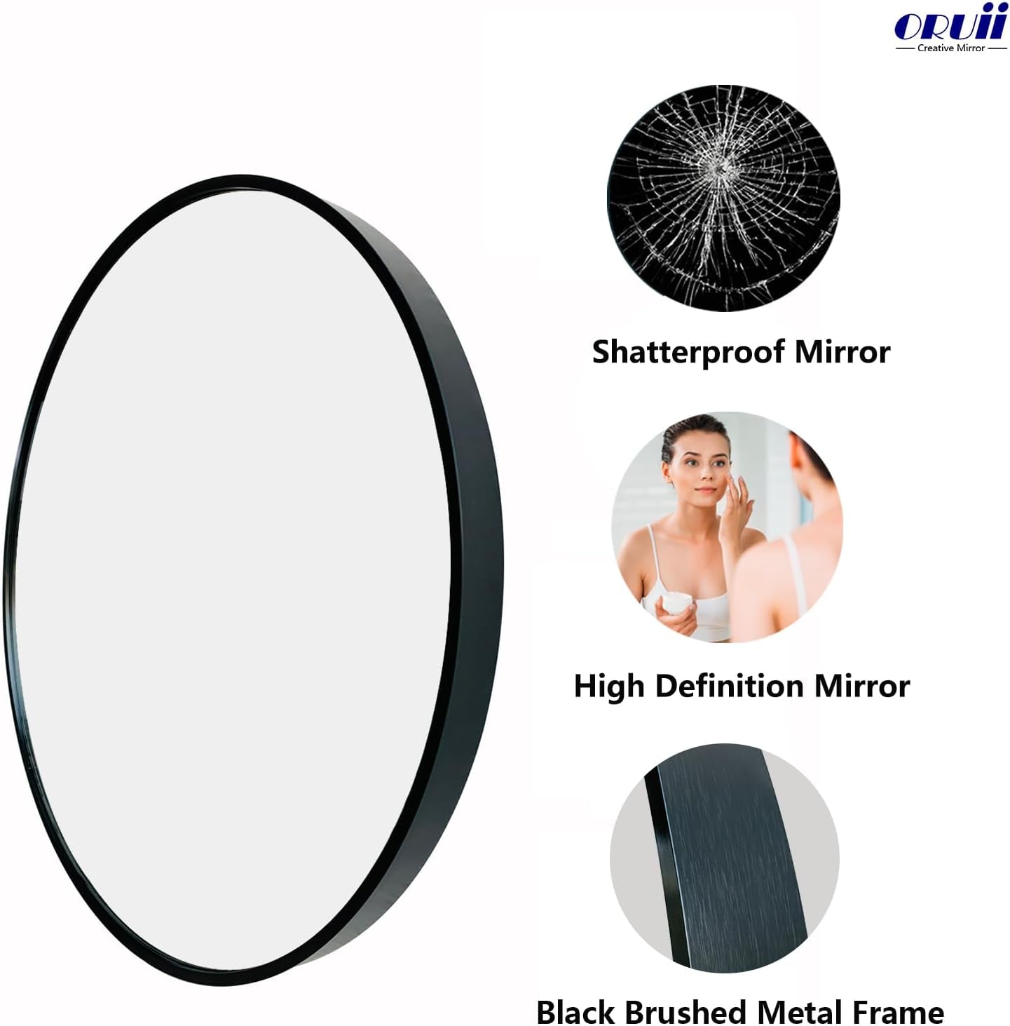 Round Mirror, Black round Mirror 24 Inch, round Wall Mirror Metal Frame, Circle Mirrors for Wall