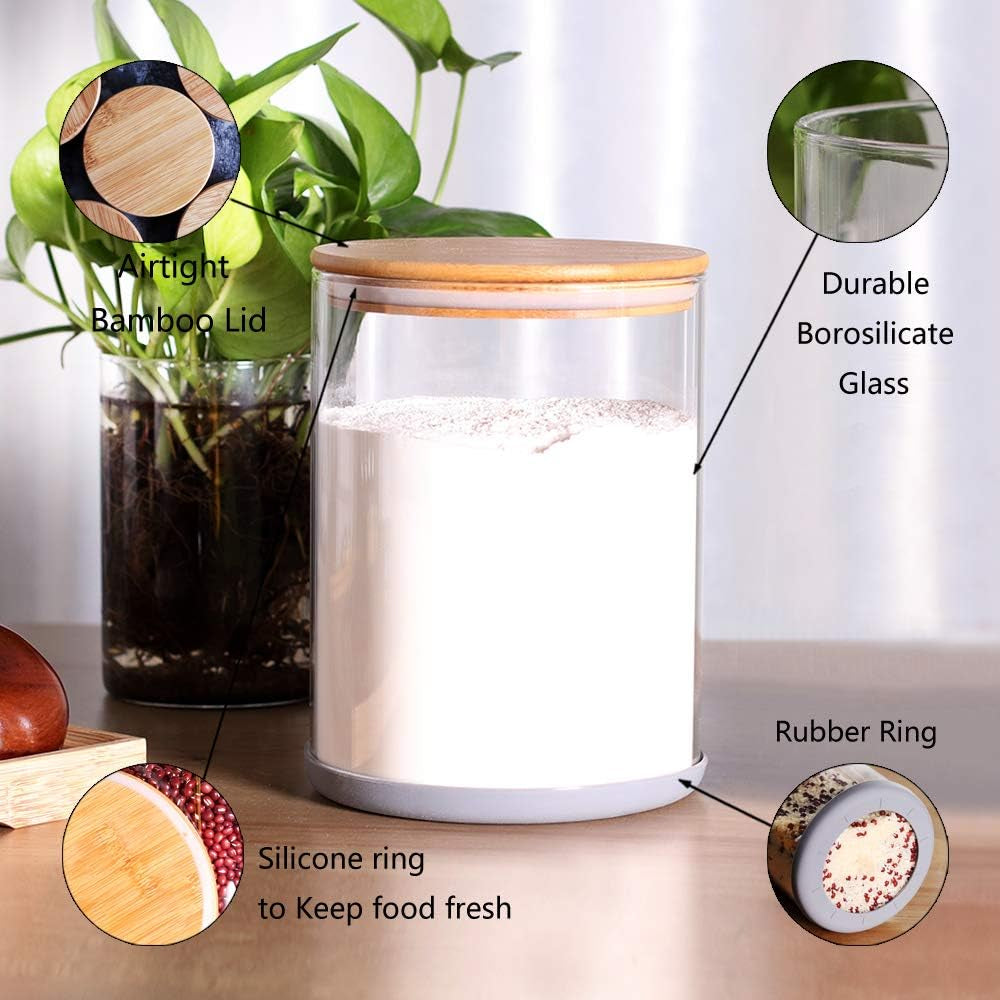 Set of 2 Large Glass Food Storage Jars 100oz. (3000ml), Glass Canister with Airtight Bamboo Lids, BPA-Free Container for Dry Food Storage