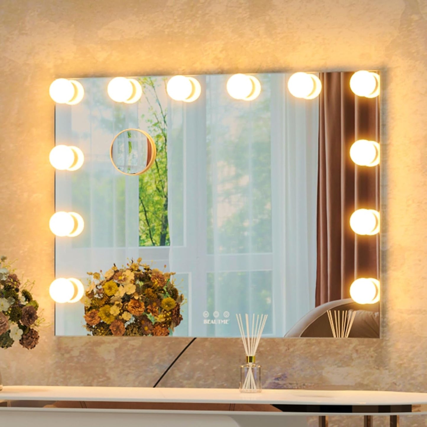 28.3X21.3 Inch Large Vanity Mirror with Lights,Light up Mirror Dressing Table Mirror with 10X Maynifying Mirror, Intelligent Touch Switch, Desktop/Wall Mounted Mirror