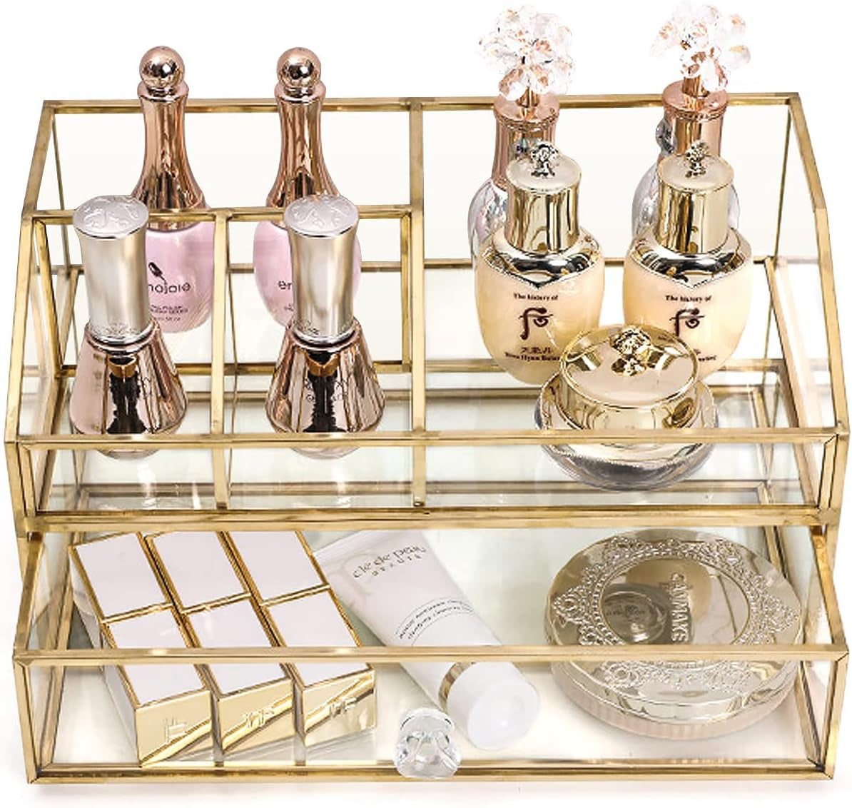 Glass Makeup Brush Holder, Makeup Brush Organizer Jewelry Display Box Elegant Glass Makeup Organizer