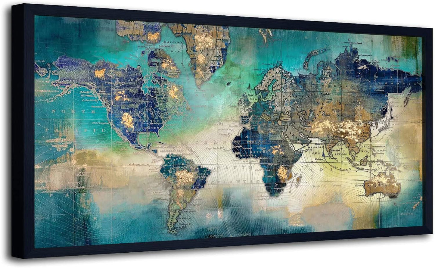  World Map Wall Decor - Large Wall Art,  Artwork- Map Wall Art 16"X32" 3 Piece Canvas Wall Art