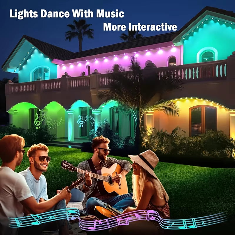 45M RGB Eaves LED Lights Permanent Outdoor Lights String APP Bluetooth Light Strip Scene Modes