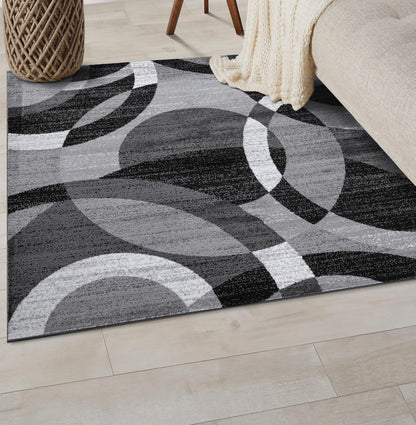 Contemporary Abstract Circles Perfect for High Traffic Areas of Your Living Room,Bedroom,Home Office,Kitchen Area Rug 6'6" X 9' Gray