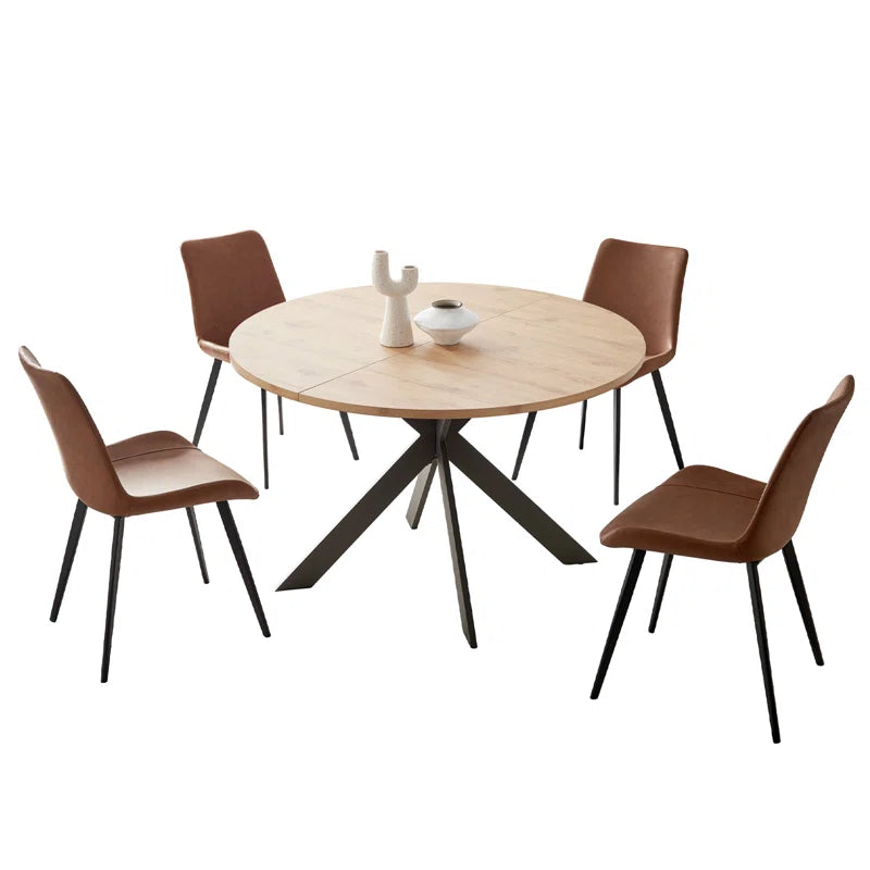 Judye 46.4" Round Table Metal Legs Dining Table Set with 4 Modern Chairs