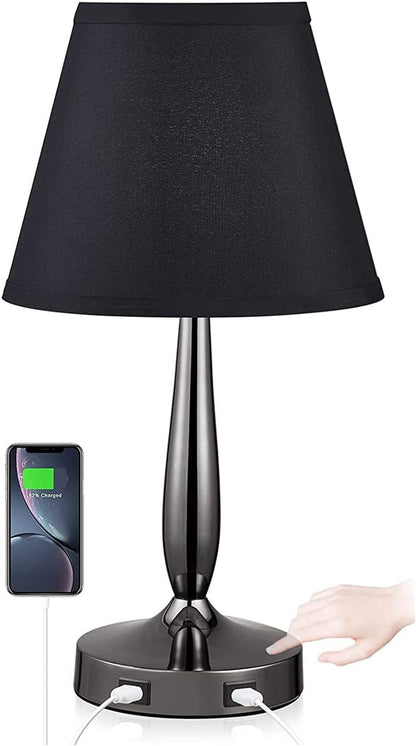 3-Way Dimmable Bedside Touch Lamps, Small Nightstand Lamps with USB Ports with Metal Base