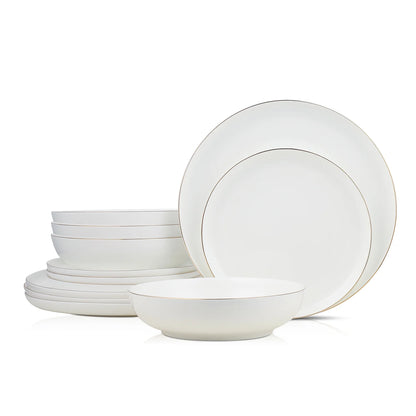 Gabrielle 12-Piece Dinnerware Set Bone China, White and Gold