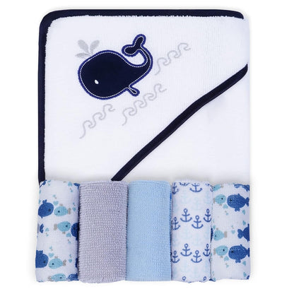 Soft Absorbent Baby Bath Towel Set- Elephant Hooded Towels with 5 Infant Face Washcloths (6 Pieces)