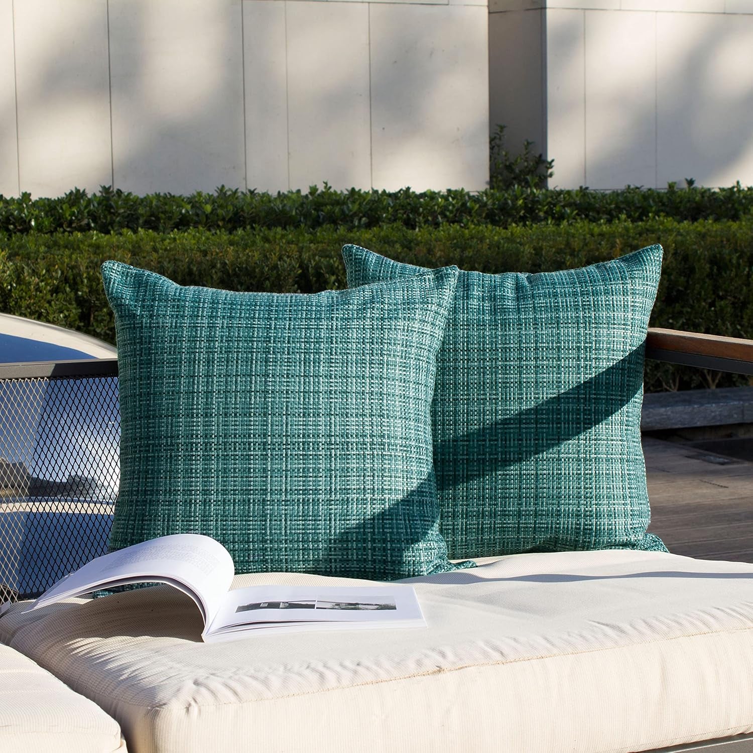 Pack of 2 Decorative Outdoor Waterproof Throw Pillow Covers Stripe Square Pillowcases Modern Cushion Cases for Patio Couch Bench 18 X 18 Inch Teal