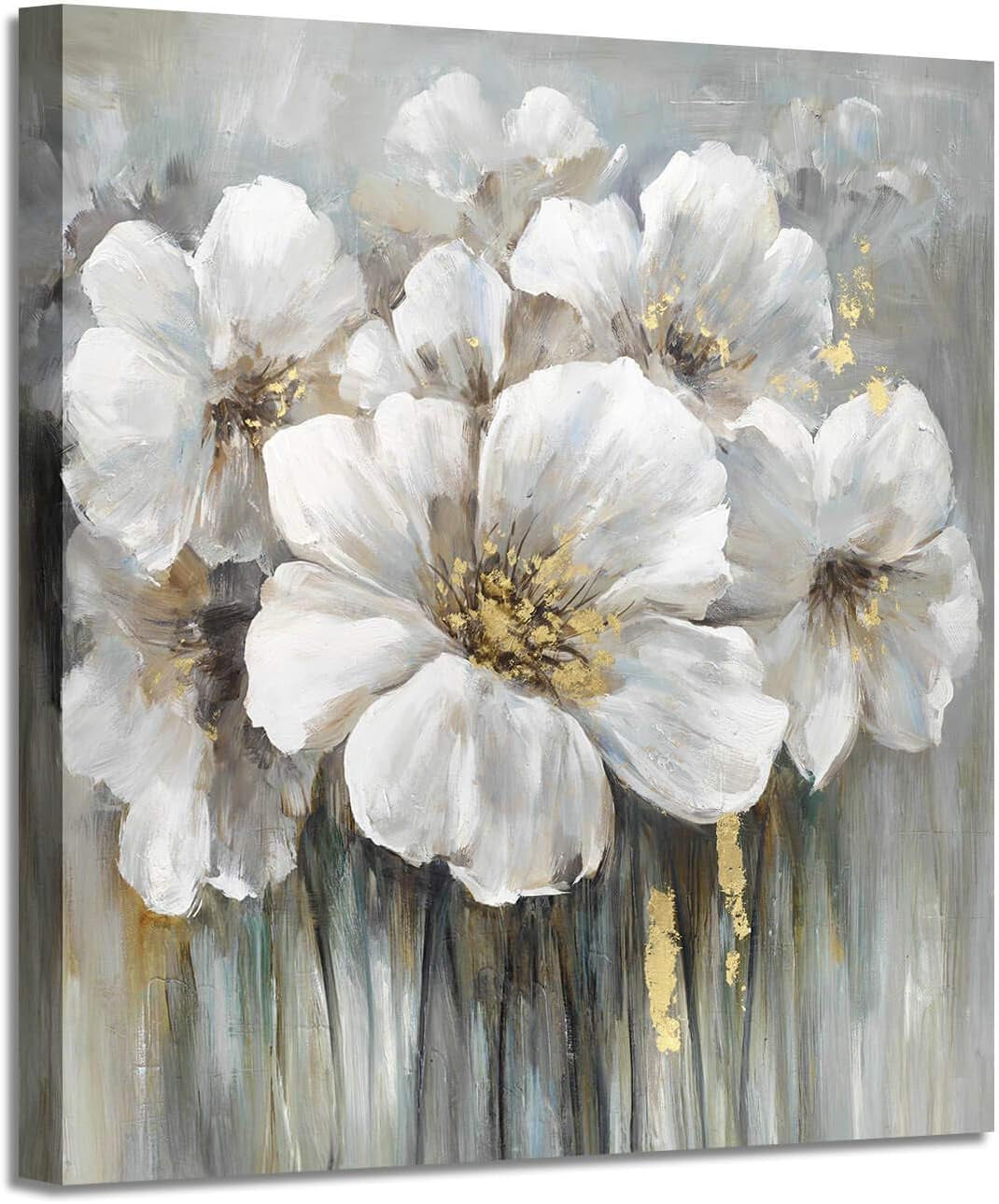 Large Flower Canvas Wall Art - Abstract Floral Painting White Blooming Floral Pictures Artwork