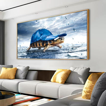 Blue Secape Canvas Prints Wall Art Blue Ocean Wave Surfing Sea Picture Paintings on Canvas, Modern Canvas Art Ready to Hang-24X48 Inches