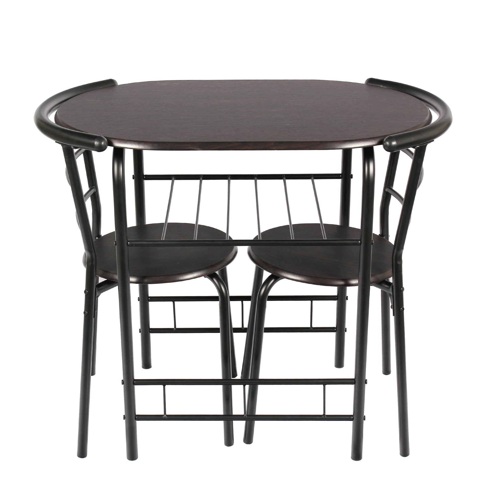 3 Piece Metal and Wood Dining Set, Black and Espresso Color for Indoor