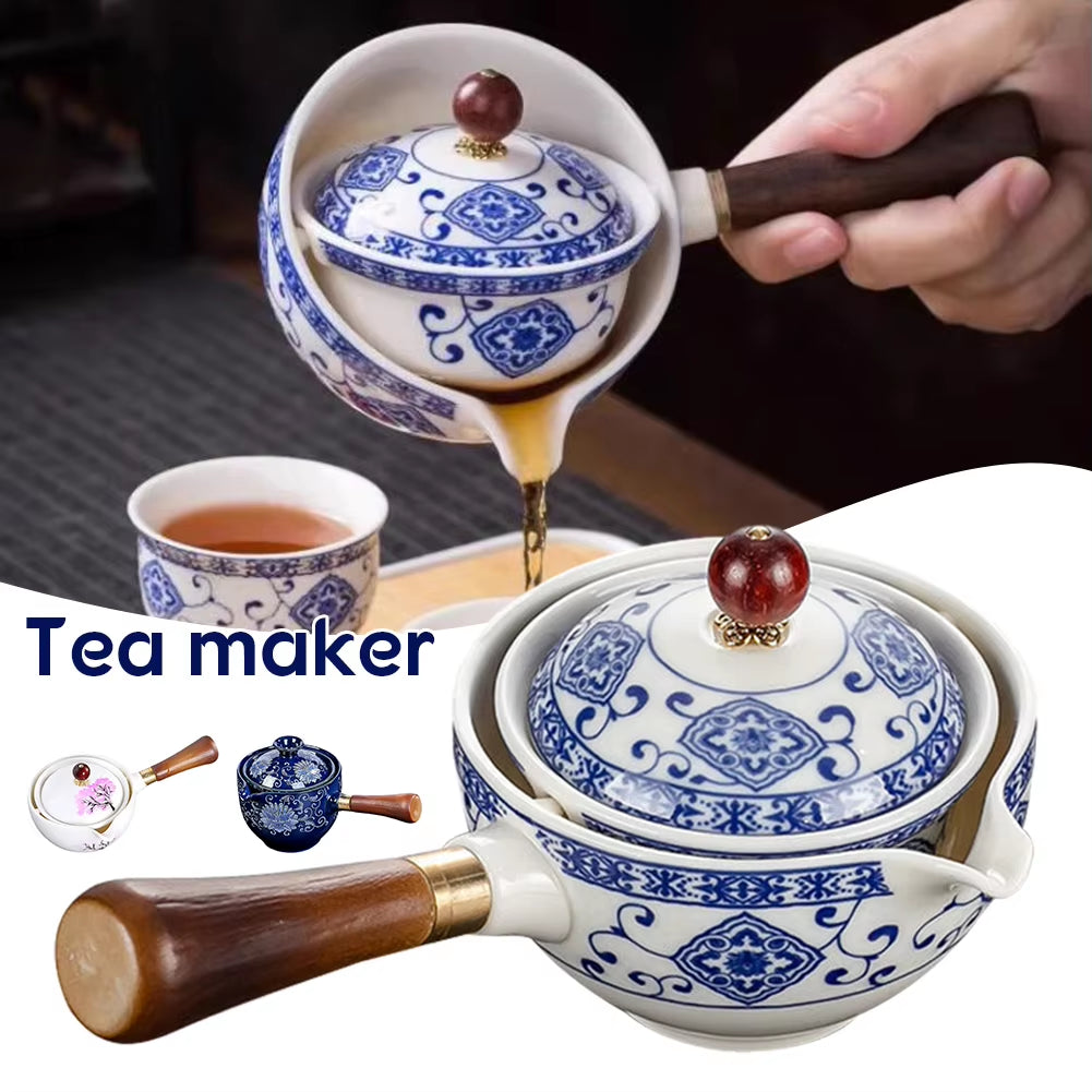 Porcelain Chinese Gongfu Tea Set Portable Teapot Set with 360 Rotation Tea Maker Heat-Resistant Tea Pot 