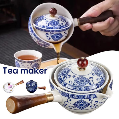 Porcelain Chinese Gongfu Tea Set Portable Teapot Set with 360 Rotation Tea Maker Heat-Resistant Tea Pot 