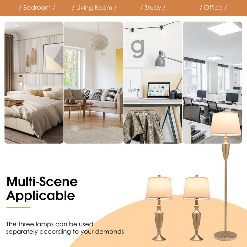 3 Piece Lamp with Set Modern Floor Lamp and 2 Table Lamps