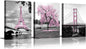 Wall Art for Bedroom Pink Tree Paris Eiffel Tower Golden Gate Bridge Romantic Black and White City Pictures Prints on Canvas