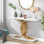 39.37'' White Faux Marble and Gold Metal Console Table Featuring C- Shaped Based