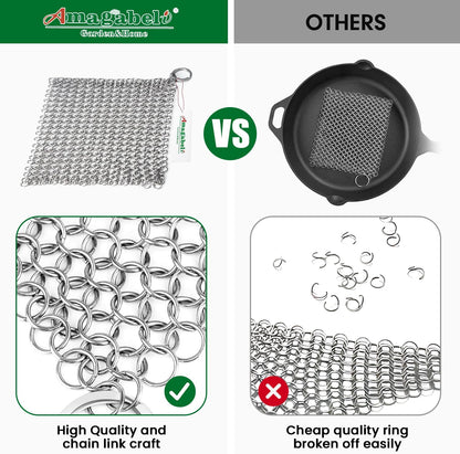 10”X10” Stainless Steel Cast Iron Cleaner Chainmail Scrubber for Cast Iron Pan Skillet Cleaner for Dishes Cast Iron Pot Cookware Accessories BG263