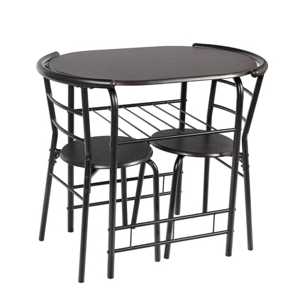 3 Piece Metal and Wood Dining Set, Black and Espresso Color for Indoor