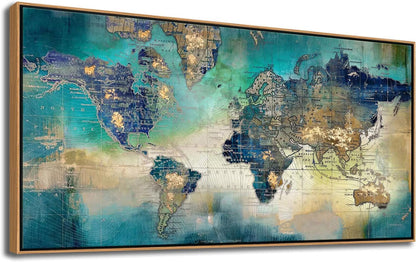  World Map Wall Decor - Large Wall Art,  Artwork- Map Wall Art 16"X32" 3 Piece Canvas Wall Art