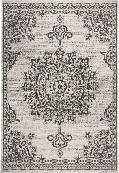 Nicole Miller New York Patio Country Azalea Transitional Medallion Indoor/Outdoor Area Rug, Grey/Black, 5'2"X7'2"