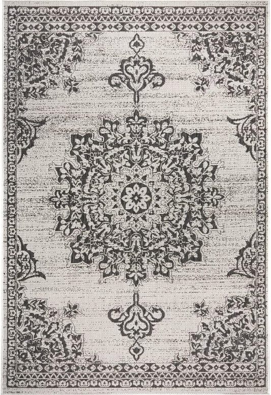 Nicole Miller New York Patio Country Azalea Transitional Medallion Indoor/Outdoor Area Rug, Grey/Black, 5'2"X7'2"