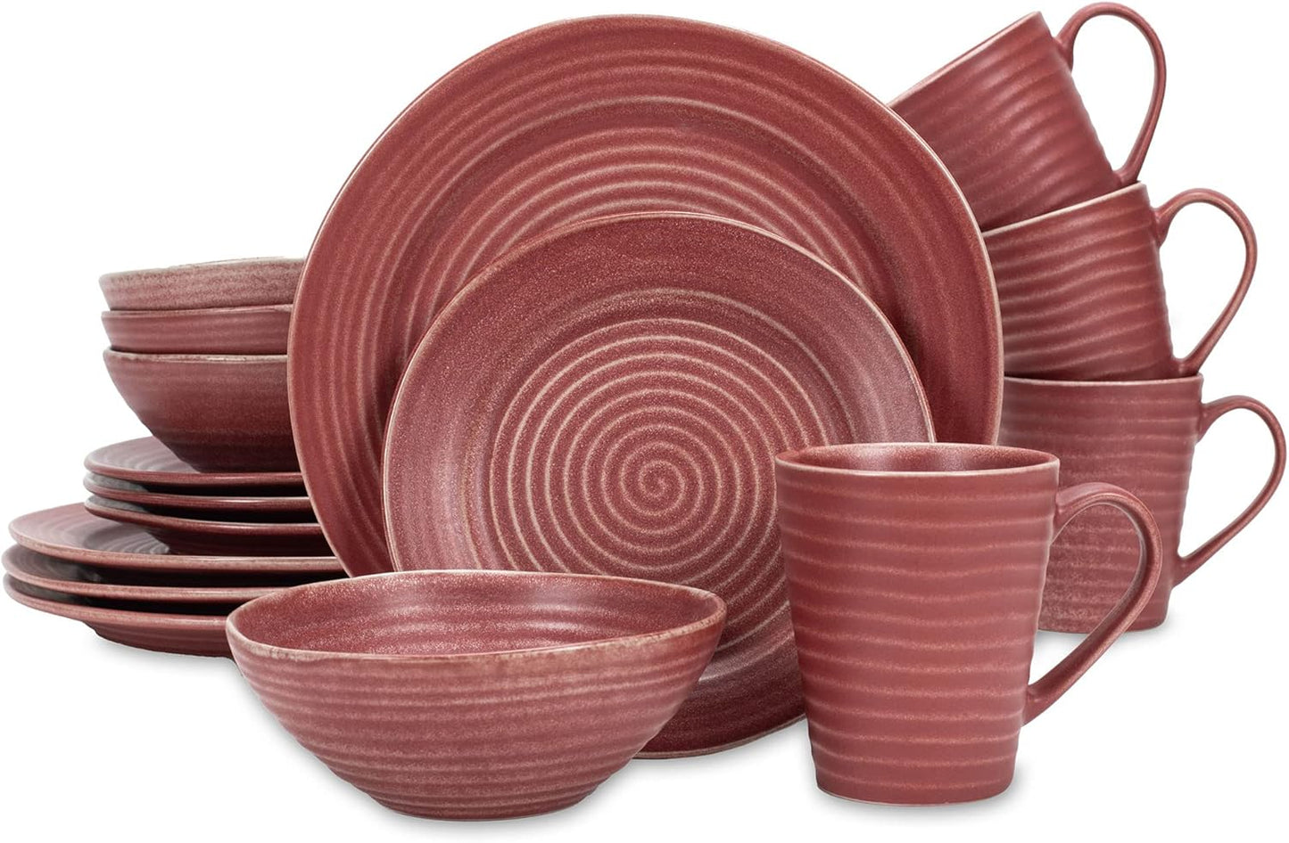 Charming Chic Ribbed Modern Thrown Pottery Look Ceramic Stoneware Plate Platter Mug & Bowl Kitchen Dish Dinnerware 16 Piece Set - Service for 4, Slate Grey