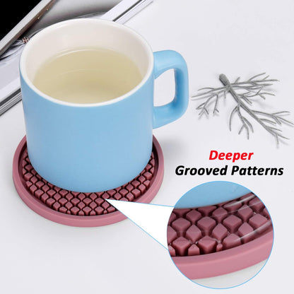 Silicone Coasters [6 Pack] Thickened Drink Coasters with Holder - Cup Mat - Non-Slip, Non-Stick, Stay Put, Deep Tray- (Gray)