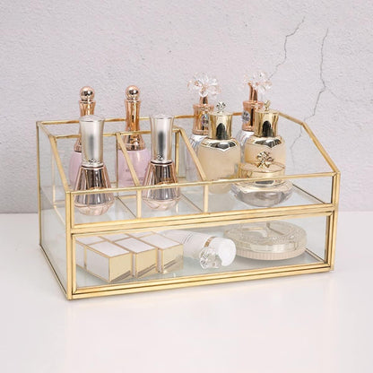 Glass Makeup Brush Holder, Makeup Brush Organizer Jewelry Display Box Elegant Glass Makeup Organizer