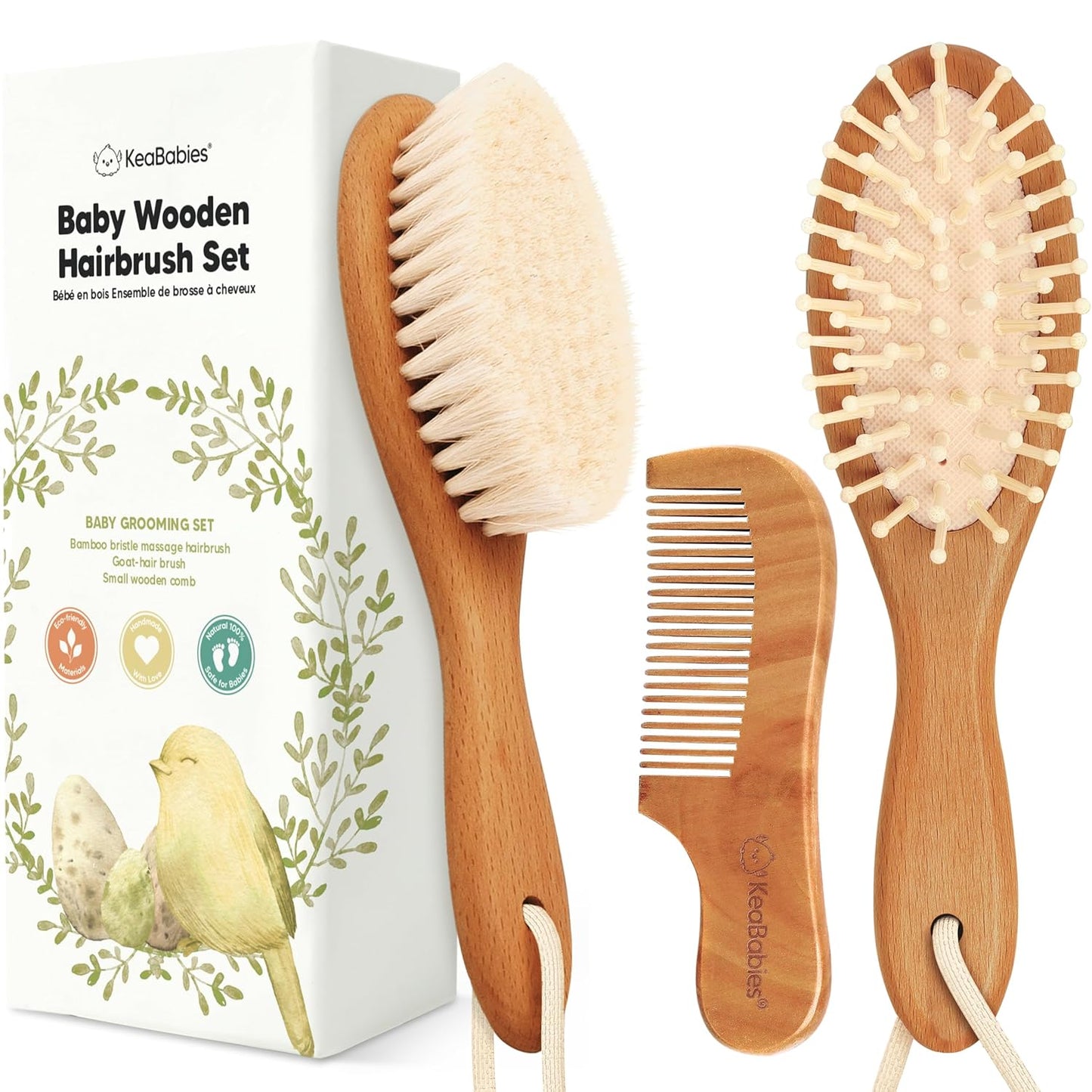 Baby Hair Brush and Comb Set for Newborn - Wooden Baby Hair Brush With Goat Bristles  and Comb Set Girl/ Boy, Toddler Cradle Cap Brush (Oval, Walnut)