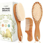 Baby Hair Brush and Comb Set for Newborn - Wooden Baby Hair Brush With Goat Bristles  and Comb Set Girl/ Boy, Toddler Cradle Cap Brush (Oval, Walnut)