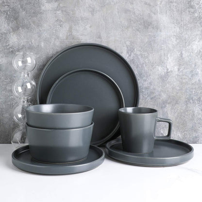 Coupe Stoneware Dinnerware Set, Service for 4, Gray Matte