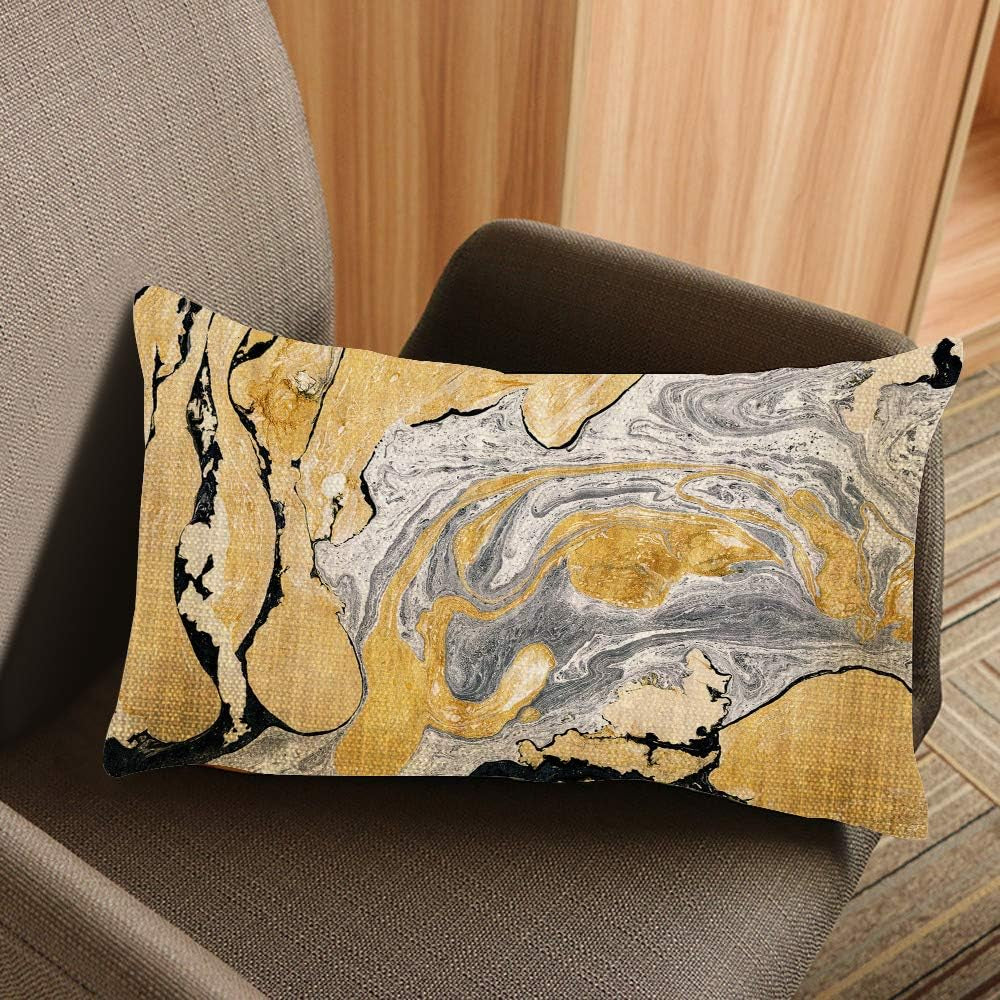 Throw Pillow Cover Black Gold Golden and Silver Marble Ink Abstract Painting Beautiful Gray Effect Aqua Decorative Pillow Case Home Decor 20X12 Inches Pillowcase