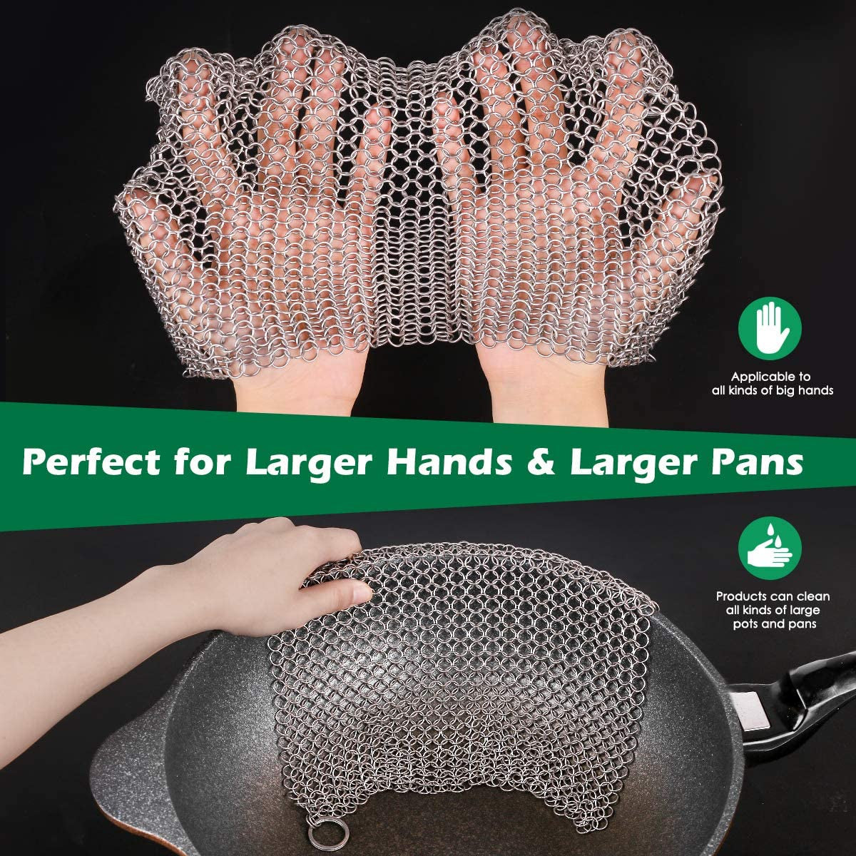 10”X10” Stainless Steel Cast Iron Cleaner Chainmail Scrubber for Cast Iron Pan Skillet Cleaner for Dishes Cast Iron Pot Cookware Accessories BG263