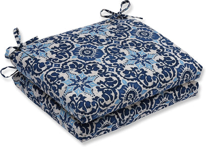 Damask Indoor/Outdoor Chair Seat Cushion with Ties Squared Corner, Plush Fiber Fill, Weather, and Fade Resistant, 20" X 20", Blue Basalto Navy 2 Count