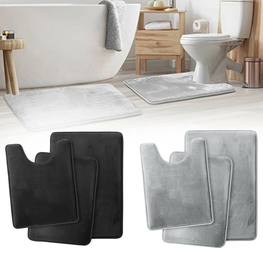 Memory Foam 3 PCS Bathroom Rug Absorbent Bath Mat Set Small Large and Contour Rug