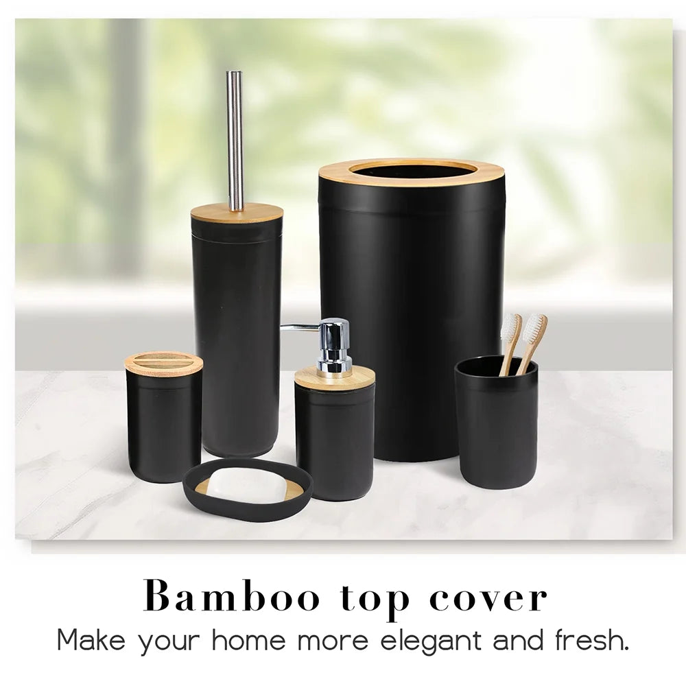 Elegant 6-Piece Bamboo & Plastic Bath Accessories Sets, Black