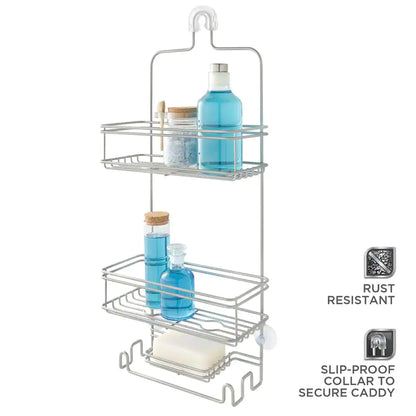 Large Over-The-Shower Caddy with 2 Shelves and Soap Dish in Satin Nickel