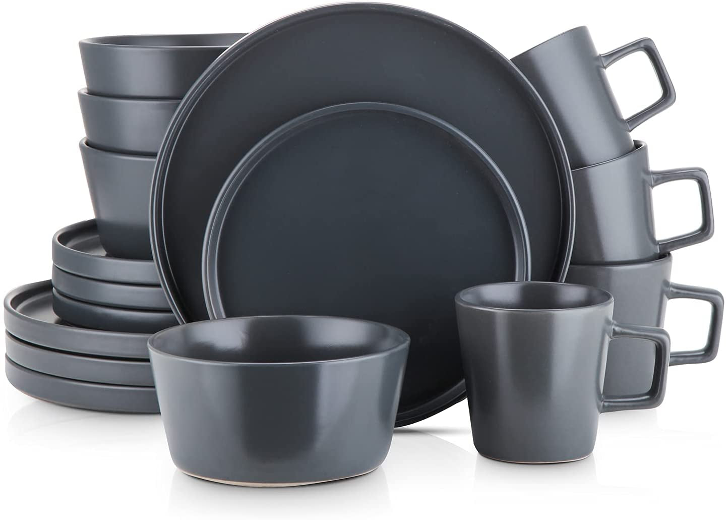 Coupe Stoneware Dinnerware Set, Service for 4, Gray Matte