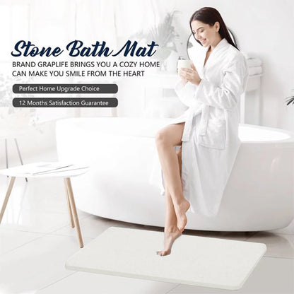 Stone Bath Mat, Quick Drying Diatomite Stone Mat, Super Absorbent Bathroom Mat 24X15" White