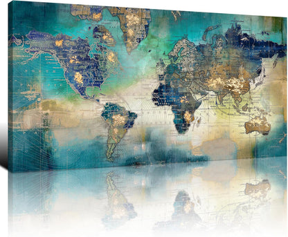  World Map Wall Decor - Large Wall Art,  Artwork- Map Wall Art 16"X32" 3 Piece Canvas Wall Art