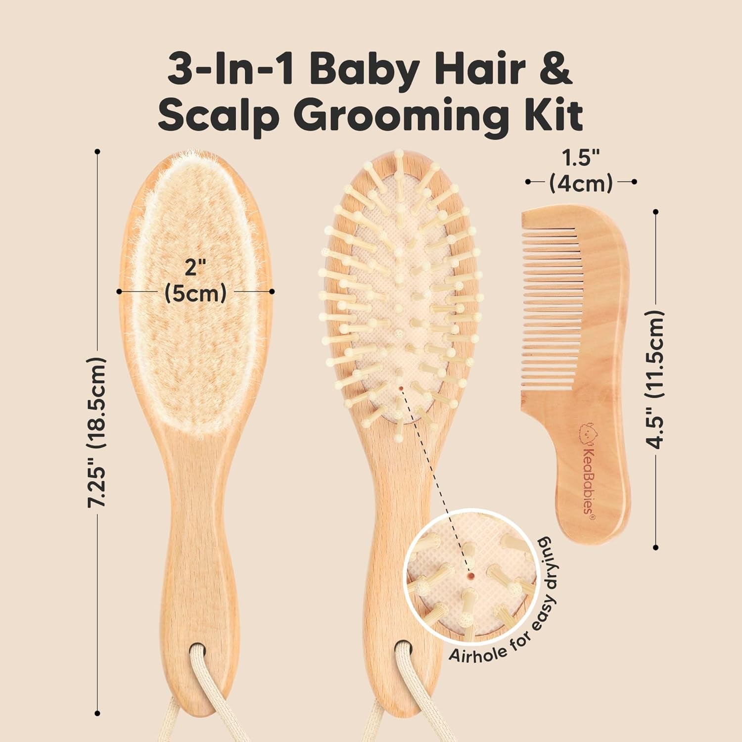 Baby Hair Brush and Comb Set for Newborn - Wooden Baby Hair Brush With Goat Bristles  and Comb Set Girl/ Boy, Toddler Cradle Cap Brush (Oval, Walnut)