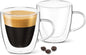 Espresso Coffee Cups 3Oz, Double Wall, Clear Glass Set of 4 Glasses with Handles, Insulated Borosilicate Glassware Tea Cup