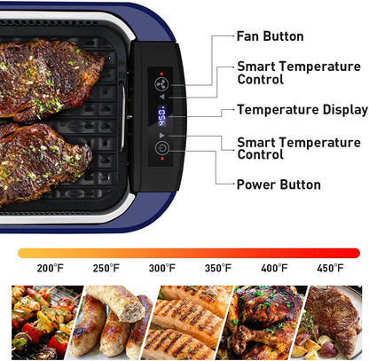 Indoor Grill Electric Grill  Smokeless Grill Portable Korean BBQ Grill with Turbo Smoke Extractor Technology, Non-Stick Removable Grill Plate, Tempered Glass Lid (Single Plate)