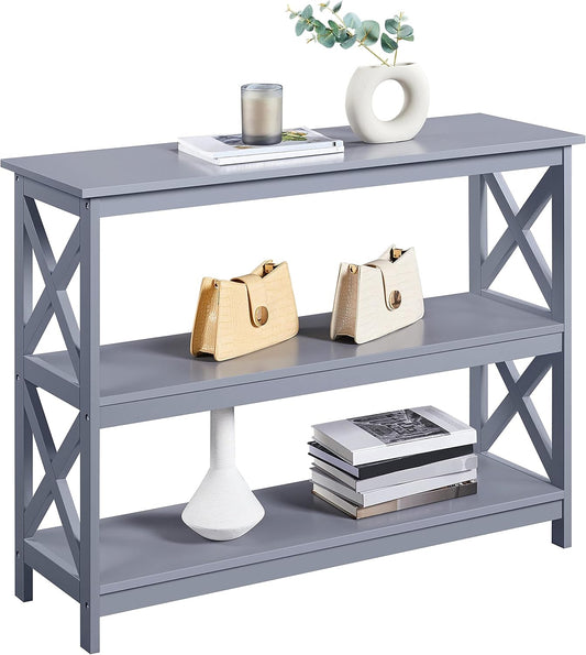 Console Table with 3 Storage Shelves, Entryway Table- Gray