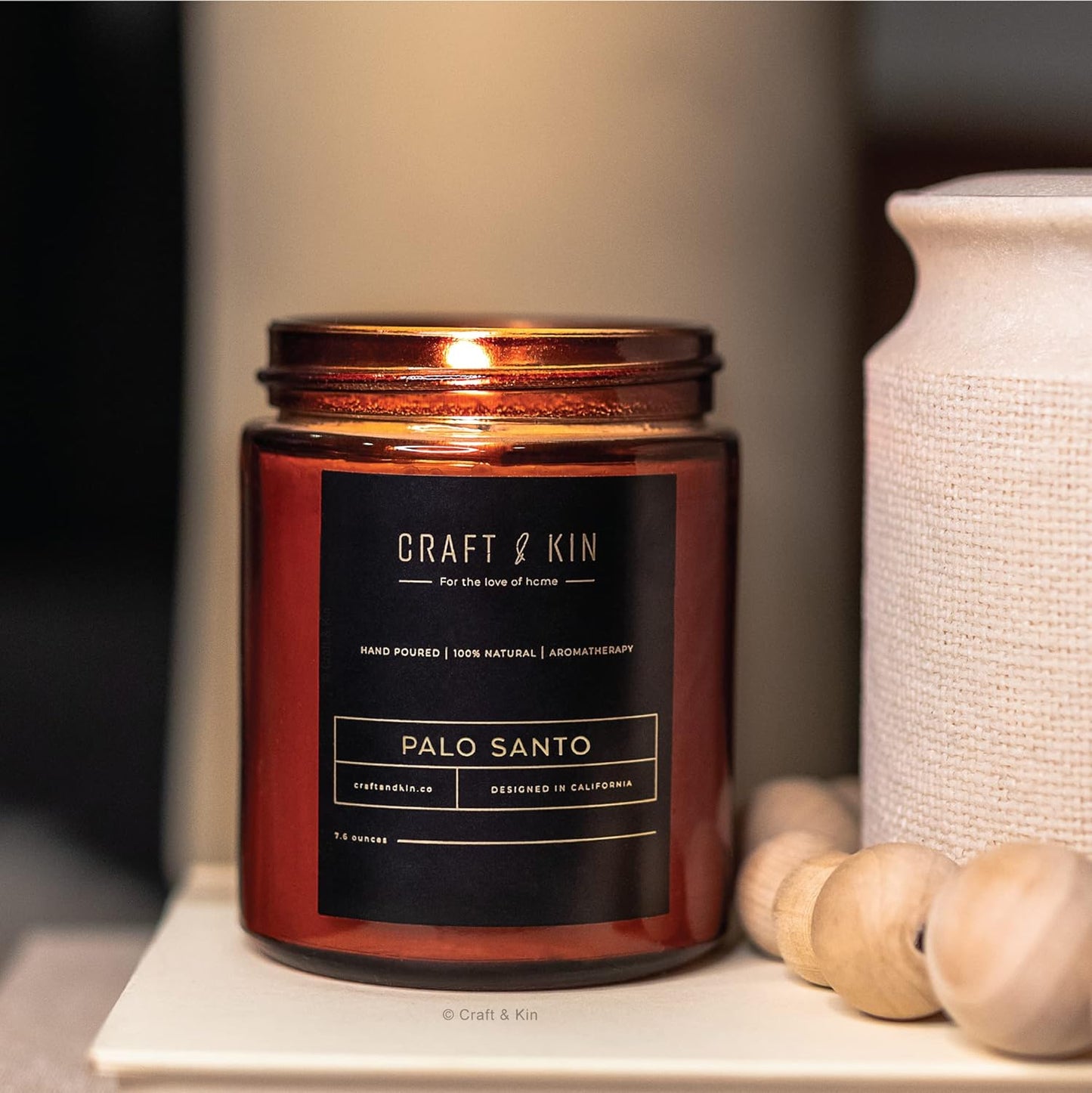 Craft and Kin Candle, Premium Scented Candles for Men & Women, Palo Santo Candles, Candle, Soy Candles 8 Oz 45 Hour Burn in Amber Jar