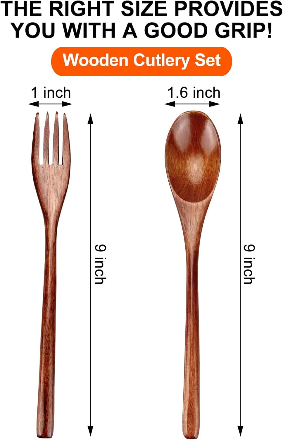 Wooden Spoon and Fork for Eating Utensil Set, Wood Cutlery, Wooden Flatware, Reusable Bamboo Utensils 