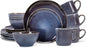 Reactive Glaze Farmhouse Rustic Boho Ceramic Stoneware Dinnerware 16 Piece Plate Bowl Mug Dish Set - Service for 4, Ice Blue