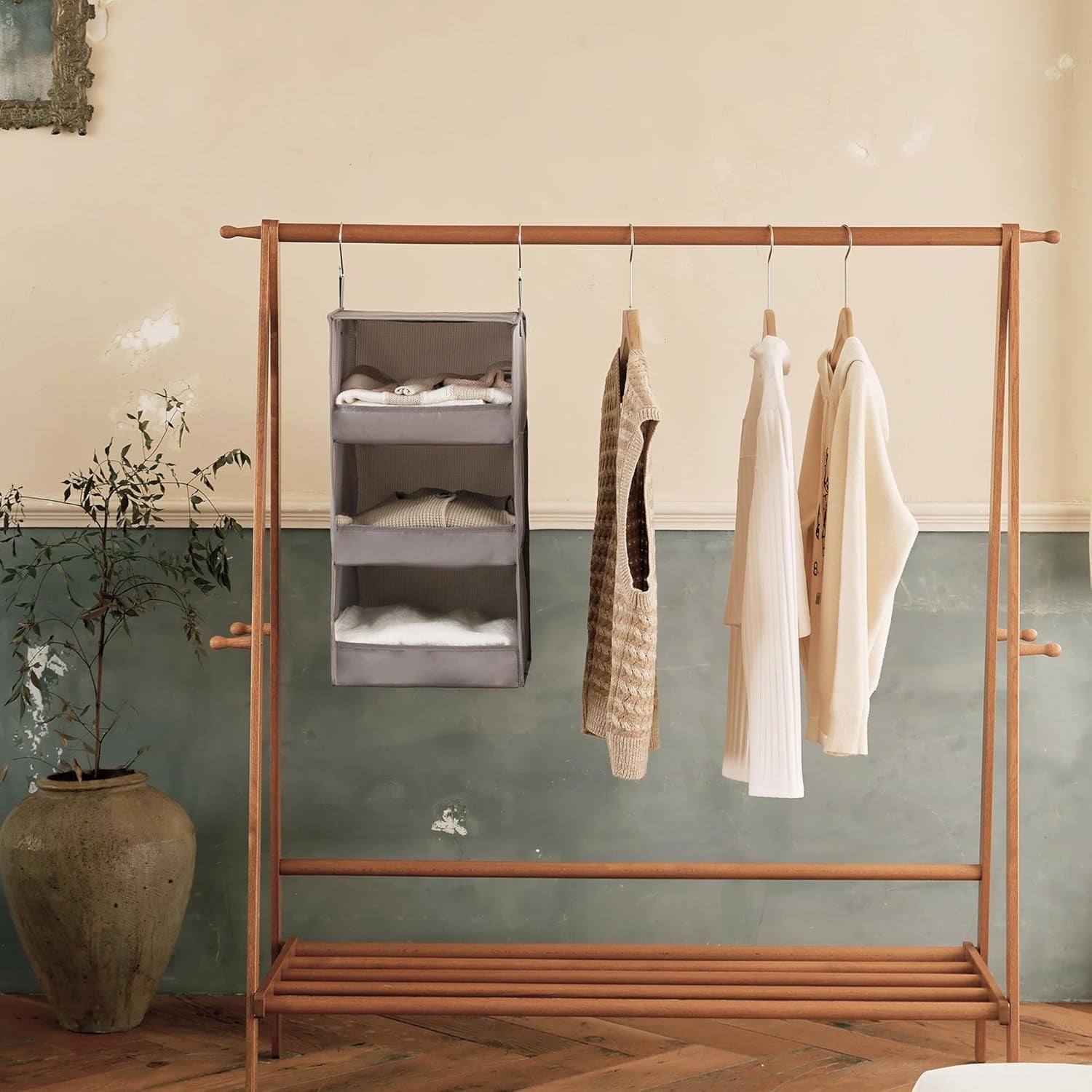 3-Shelf Hanging Closet Organizer and Storage, Collapsible Hanging Closet Shelves, Gray, 29 ½" H X 12" W X 12" D, 1-Pack